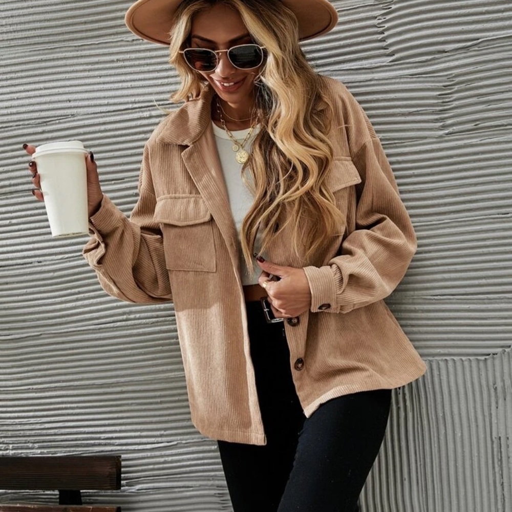 Corduroy boyfriend oversized shacket jacket button up boho tiktok tan khaki